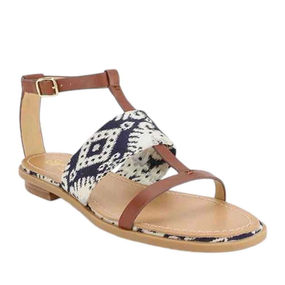 Seychelles Womens Boho Ikat Tribal T Strap Leather Sandals Resort Coastal Sz 10